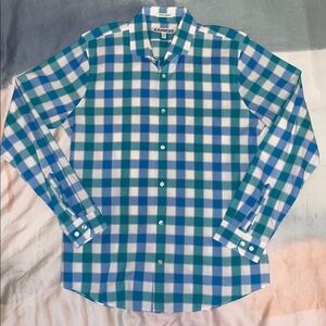 Express Men's Blue and White Checkered Shirt Size Large Extra Slim Fit